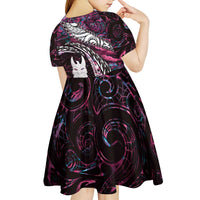 New Zealand Aotearoa Kid Short Sleeve Dress Maori Hei Rehua Paua Shell Glitter Pink LT05 - Polynesian Pride