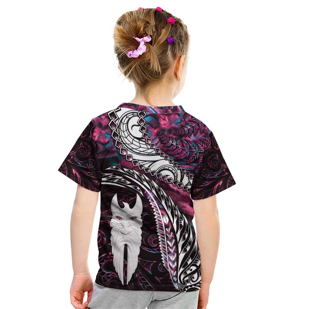 New Zealand Aotearoa Kid T Shirt Maori Hei Rehua Paua Shell Glitter Pink LT05 - Polynesian Pride