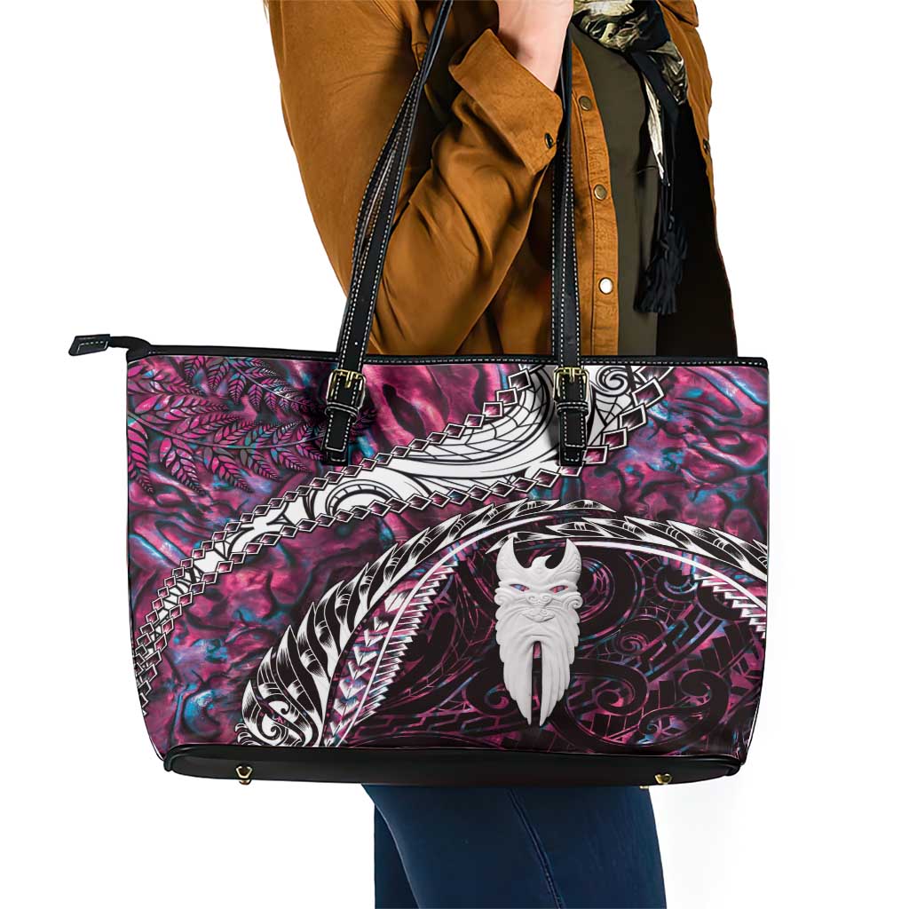 New Zealand Aotearoa Leather Tote Bag Maori Hei Rehua Paua Shell Glitter Pink LT05 - Polynesian Pride