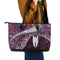 New Zealand Aotearoa Leather Tote Bag Maori Hei Rehua Paua Shell Glitter Pink LT05 - Polynesian Pride