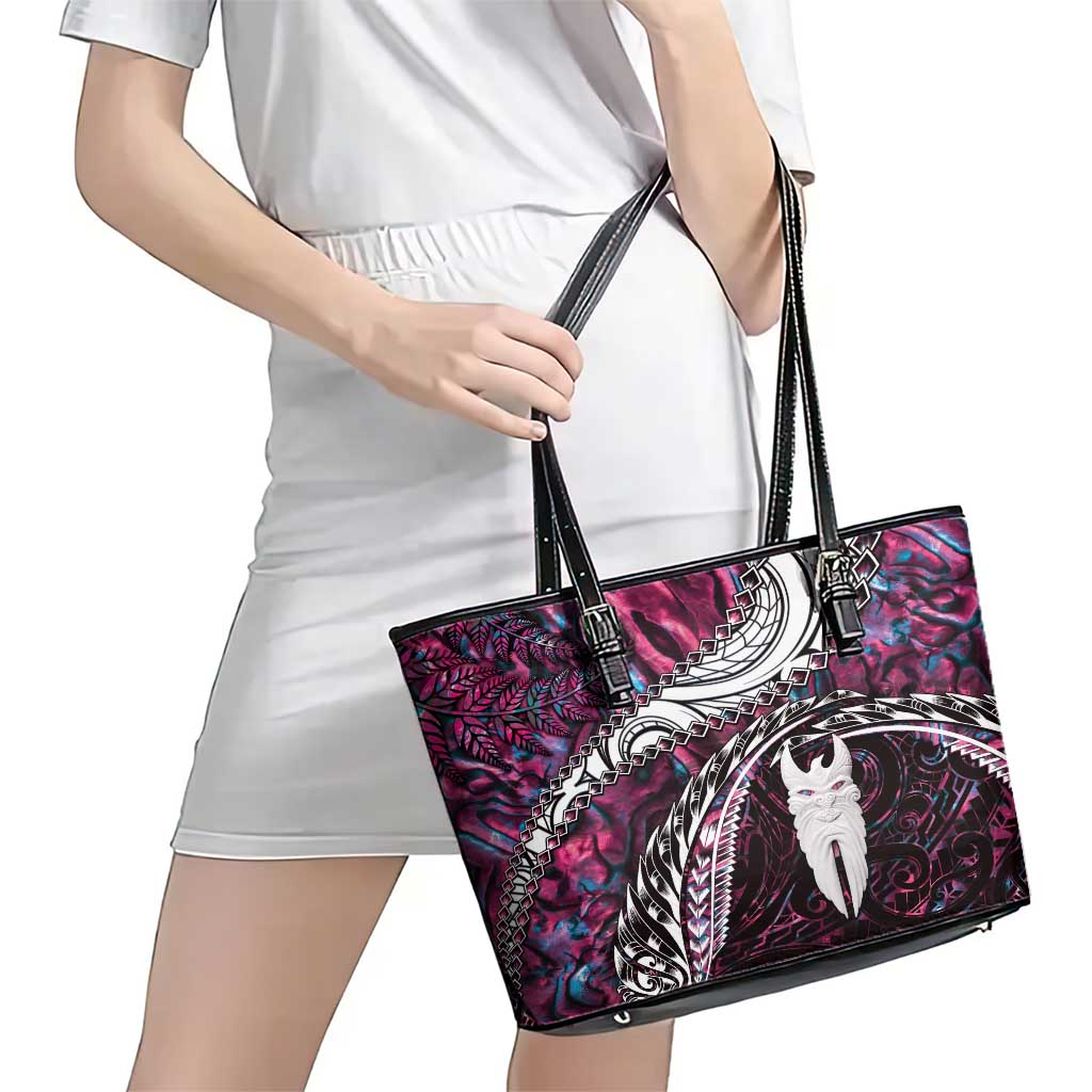 New Zealand Aotearoa Leather Tote Bag Maori Hei Rehua Paua Shell Glitter Pink LT05 - Polynesian Pride