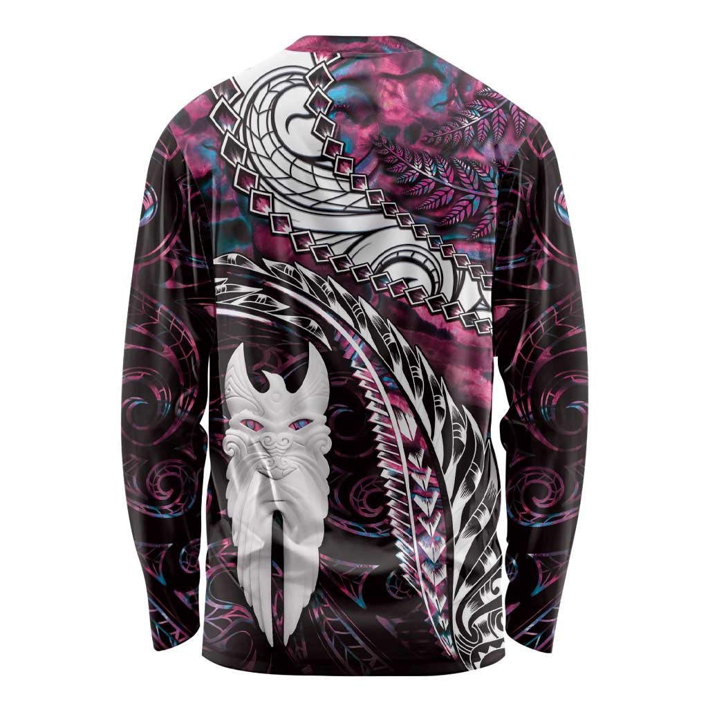 New Zealand Aotearoa Long Sleeve Shirt Maori Hei Rehua Paua Shell Glitter Pink LT05 - Polynesian Pride