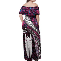 New Zealand Aotearoa Off Shoulder Maxi Dress Maori Hei Rehua Paua Shell Glitter Pink LT05 - Polynesian Pride