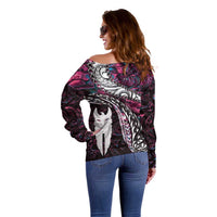 New Zealand Aotearoa Off Shoulder Sweater Maori Hei Rehua Paua Shell Glitter Pink LT05 - Polynesian Pride