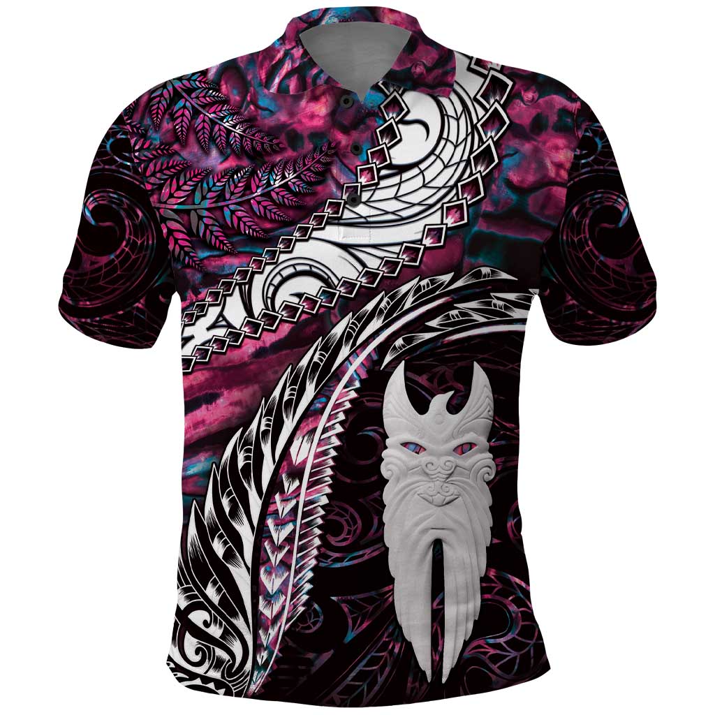 New Zealand Aotearoa Polo Shirt Maori Hei Rehua Paua Shell Glitter Pink LT05 Pink - Polynesian Pride