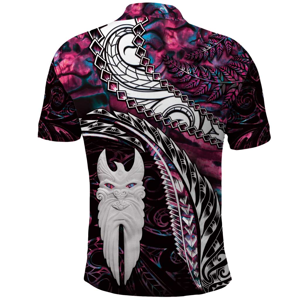 New Zealand Aotearoa Polo Shirt Maori Hei Rehua Paua Shell Glitter Pink LT05 - Polynesian Pride