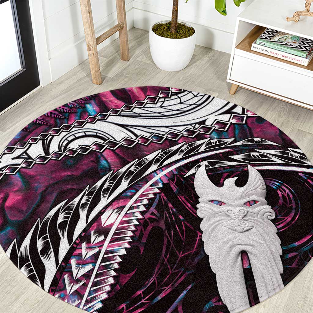New Zealand Aotearoa Round Carpet Maori Hei Rehua Paua Shell Glitter Pink LT05 Pink - Polynesian Pride