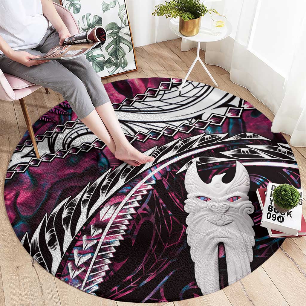 New Zealand Aotearoa Round Carpet Maori Hei Rehua Paua Shell Glitter Pink LT05 - Polynesian Pride
