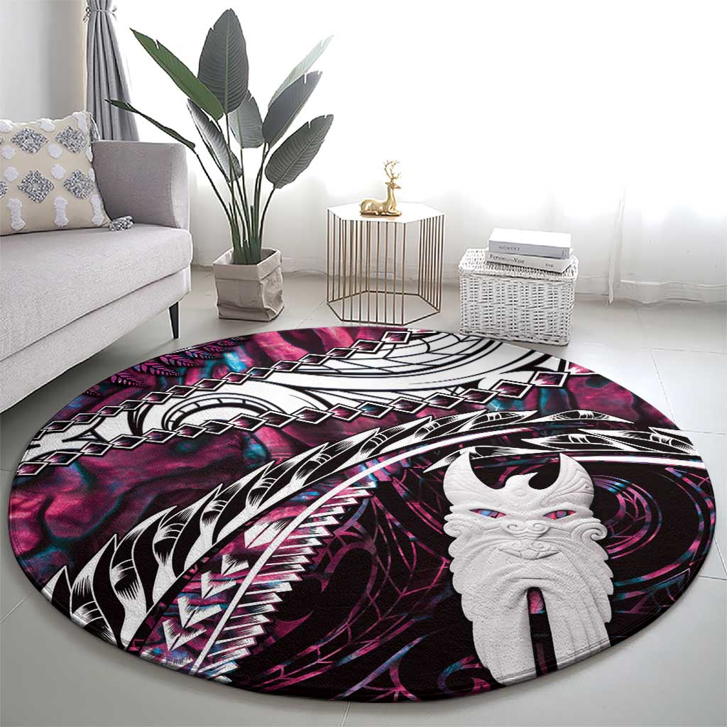 New Zealand Aotearoa Round Carpet Maori Hei Rehua Paua Shell Glitter Pink LT05 - Polynesian Pride
