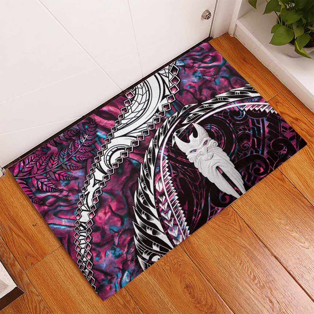 New Zealand Aotearoa Rubber Doormat Maori Hei Rehua Paua Shell Glitter Pink LT05 - Polynesian Pride