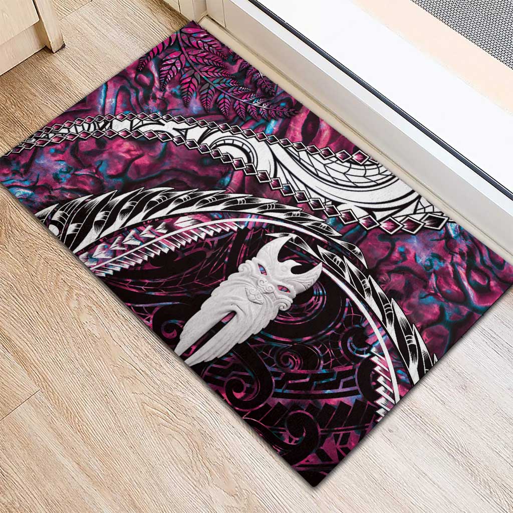 New Zealand Aotearoa Rubber Doormat Maori Hei Rehua Paua Shell Glitter Pink LT05 - Polynesian Pride