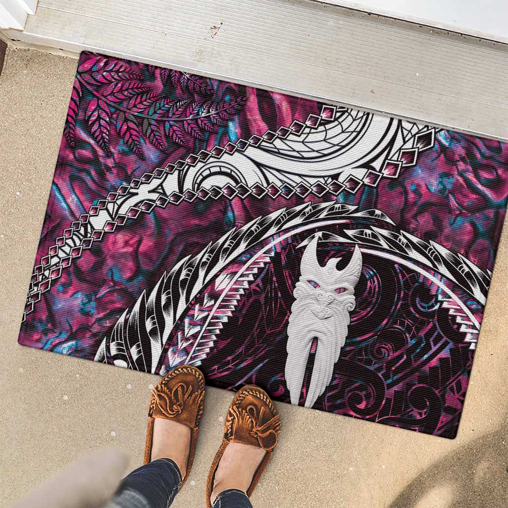 New Zealand Aotearoa Rubber Doormat Maori Hei Rehua Paua Shell Glitter Pink LT05 - Polynesian Pride
