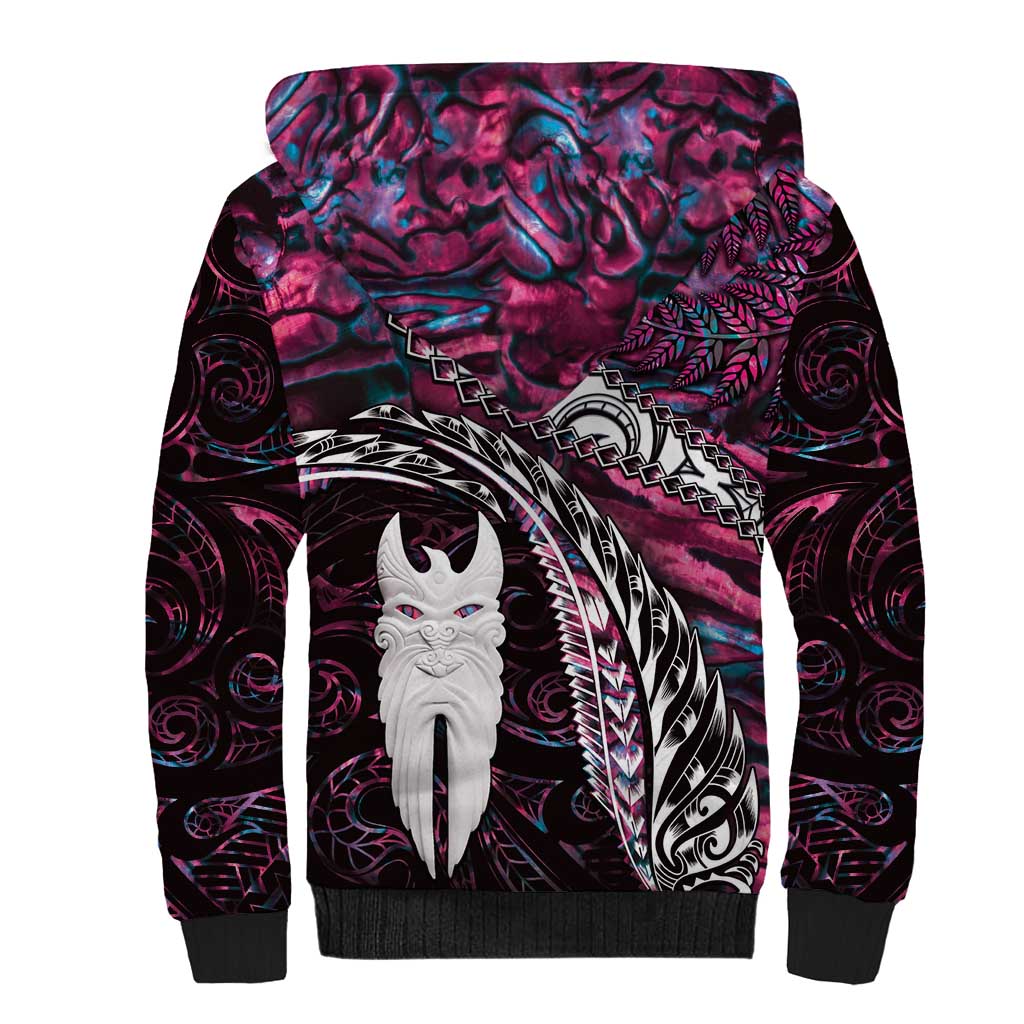 New Zealand Aotearoa Sherpa Hoodie Maori Hei Rehua Paua Shell Glitter Pink LT05 - Polynesian Pride