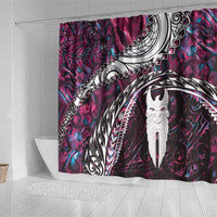 New Zealand Aotearoa Shower Curtain Maori Hei Rehua Paua Shell Glitter Pink LT05 - Polynesian Pride
