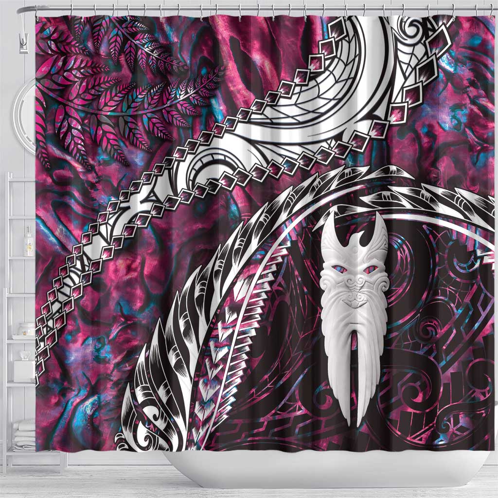 New Zealand Aotearoa Shower Curtain Maori Hei Rehua Paua Shell Glitter Pink LT05 - Polynesian Pride