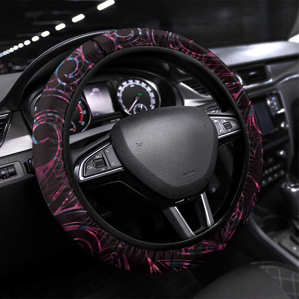 New Zealand Aotearoa Steering Wheel Cover Maori Hei Rehua Paua Shell Glitter Pink LT05 Universal Fit Pink - Polynesian Pride