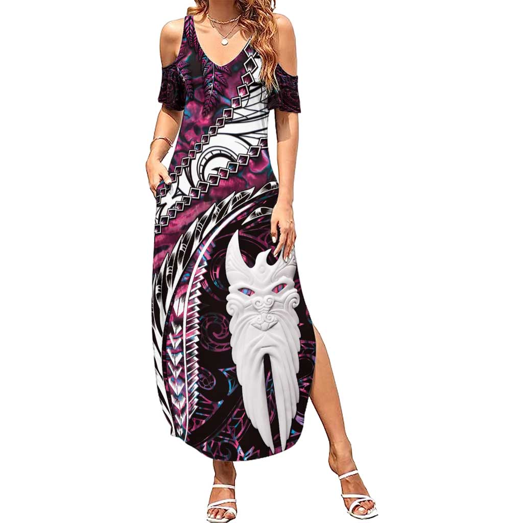 New Zealand Aotearoa Summer Maxi Dress Maori Hei Rehua Paua Shell Glitter Pink LT05 Women Pink - Polynesian Pride