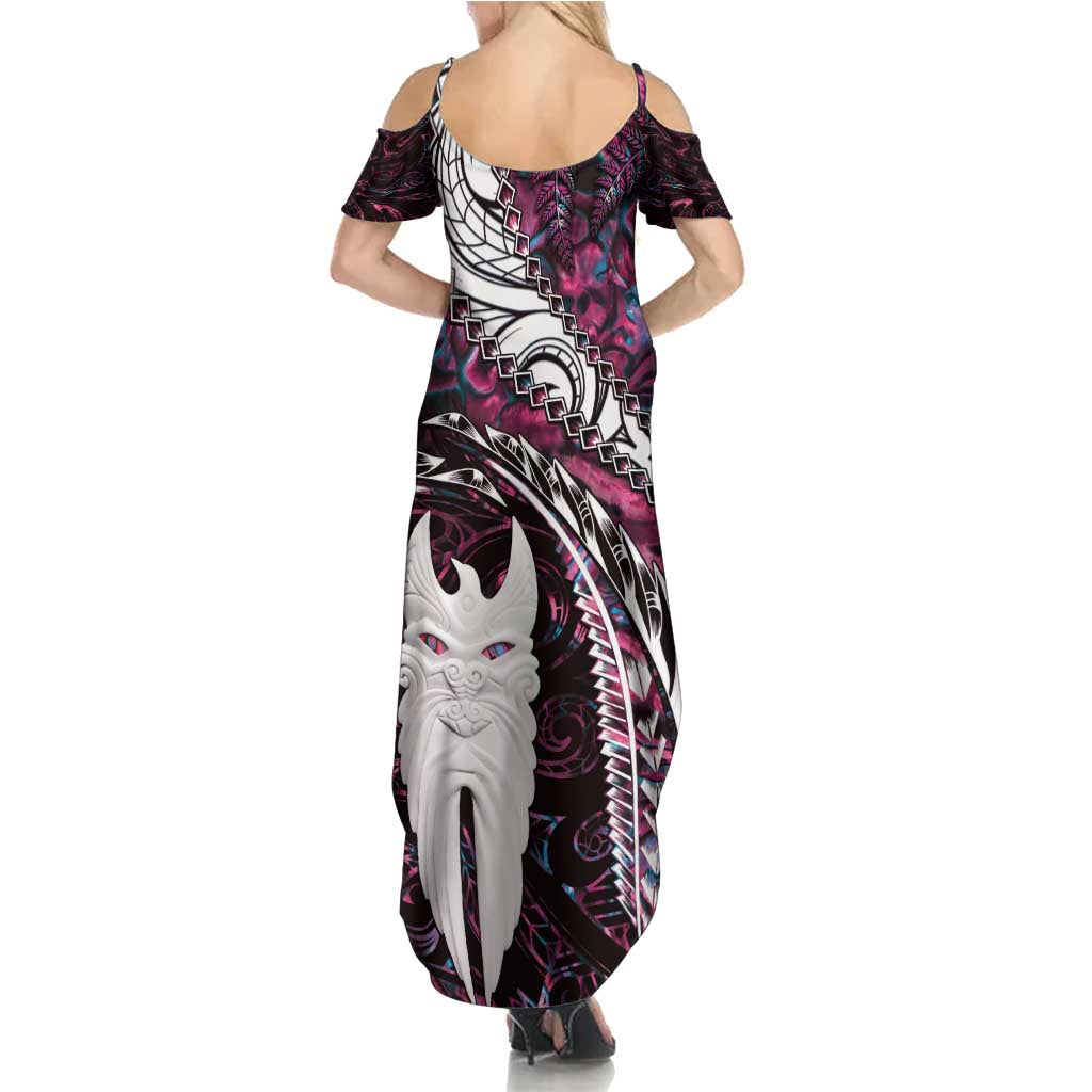 New Zealand Aotearoa Summer Maxi Dress Maori Hei Rehua Paua Shell Glitter Pink LT05 - Polynesian Pride