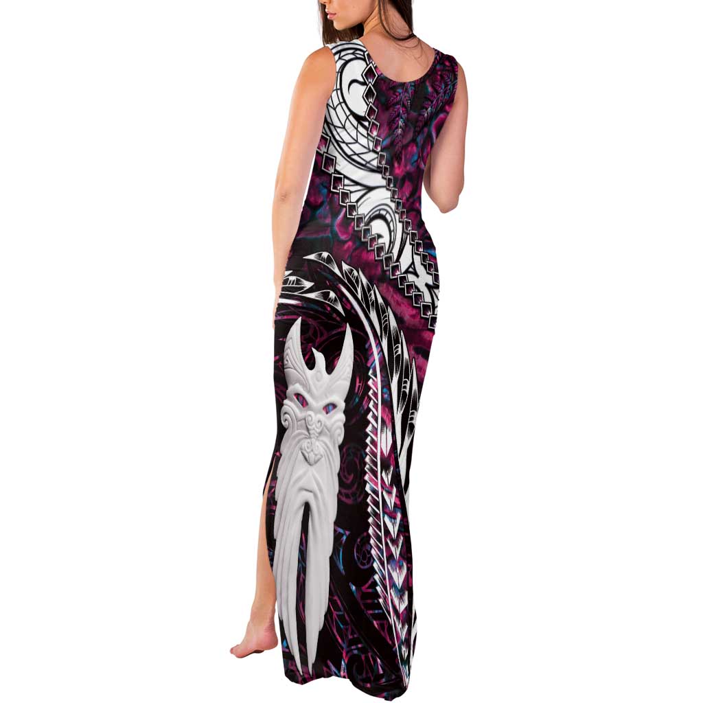 New Zealand Aotearoa Tank Maxi Dress Maori Hei Rehua Paua Shell Glitter Pink LT05 - Polynesian Pride