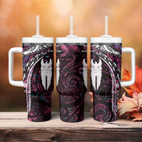 New Zealand Aotearoa Tumbler With Handle Maori Hei Rehua Paua Shell Glitter Pink LT05 - Polynesian Pride