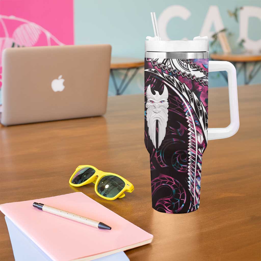 New Zealand Aotearoa Tumbler With Handle Maori Hei Rehua Paua Shell Glitter Pink LT05 - Polynesian Pride