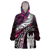 New Zealand Aotearoa Wearable Blanket Hoodie Maori Hei Rehua Paua Shell Glitter Pink LT05 One Size Pink - Polynesian Pride