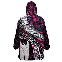 New Zealand Aotearoa Wearable Blanket Hoodie Maori Hei Rehua Paua Shell Glitter Pink LT05 - Polynesian Pride