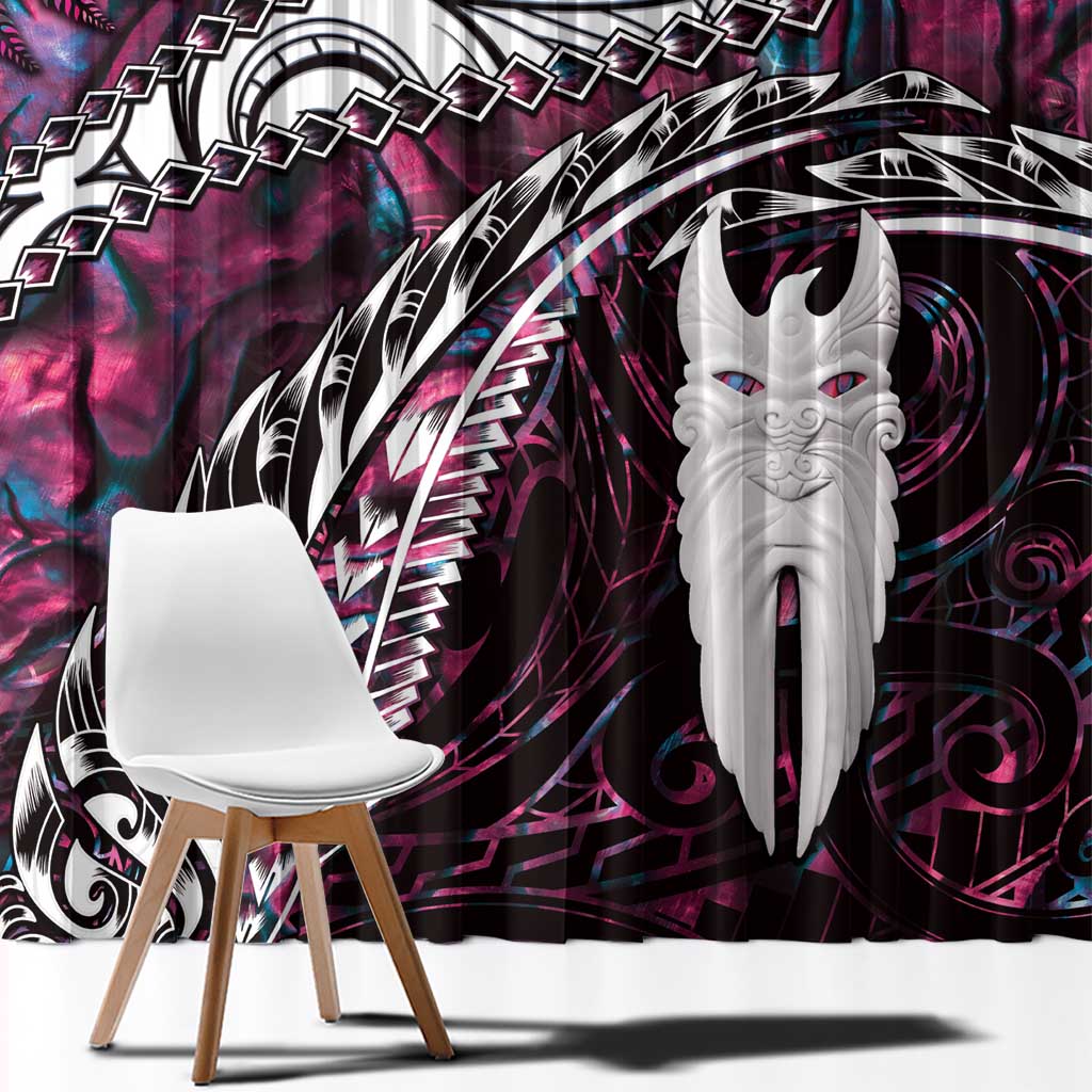 New Zealand Aotearoa Window Curtain Maori Hei Rehua Paua Shell Glitter Pink LT05 - Polynesian Pride