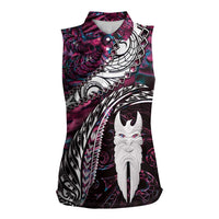 New Zealand Aotearoa Women Sleeveless Polo Shirt Maori Hei Rehua Paua Shell Glitter Pink LT05 Female Pink - Polynesian Pride
