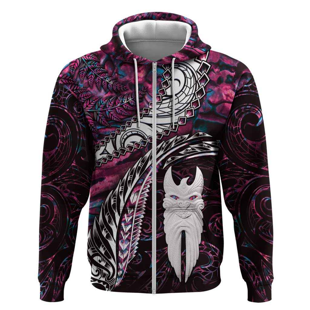 New Zealand Aotearoa Zip Hoodie Maori Hei Rehua Paua Shell Glitter Pink LT05 Zip Hoodie Pink - Polynesian Pride