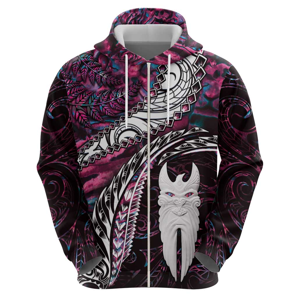 New Zealand Aotearoa Zip Hoodie Maori Hei Rehua Paua Shell Glitter Pink LT05 - Polynesian Pride