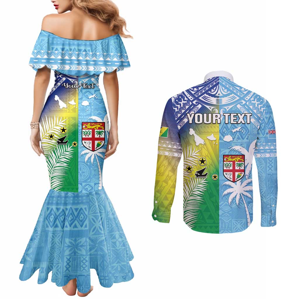 Personalised Happy Malampa Fiji Day Couples Matching Mermaid Dress and Long Sleeve Button Shirt Half Mix Style LT05 - Polynesian Pride