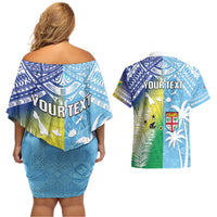 Personalised Happy Malampa Fiji Day Couples Matching Off Shoulder Short Dress and Hawaiian Shirt Half Mix Style LT05 - Polynesian Pride