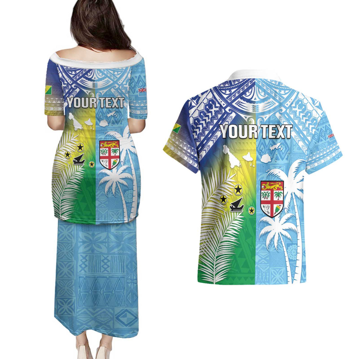 Personalised Happy Malampa Fiji Day Couples Matching Puletasi and Hawaiian Shirt Half Mix Style LT05 - Polynesian Pride