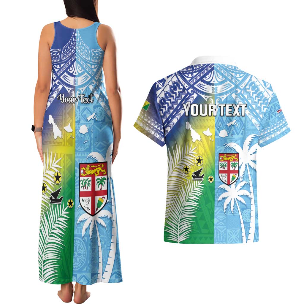 Personalised Happy Malampa Fiji Day Couples Matching Tank Maxi Dress and Hawaiian Shirt Half Mix Style LT05 - Polynesian Pride