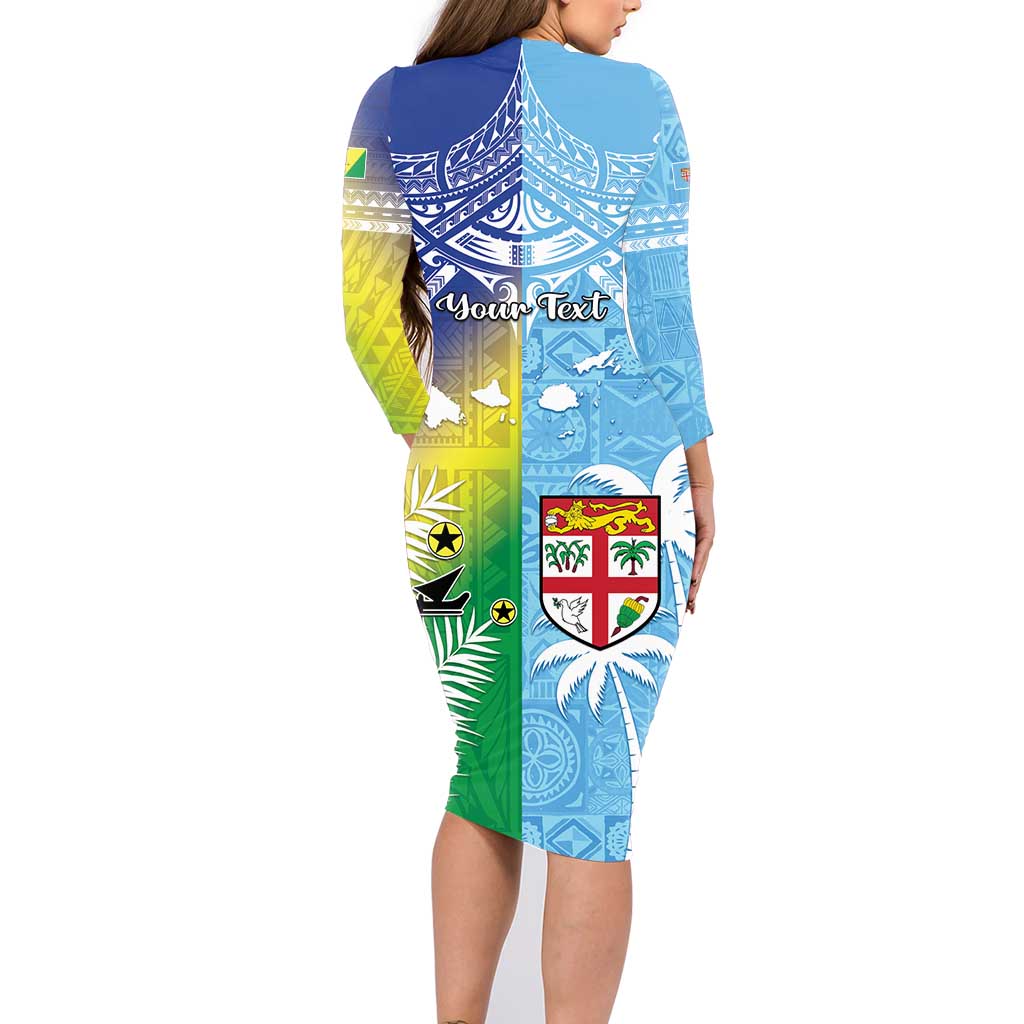 Personalised Happy Malampa Fiji Day Family Matching Long Sleeve Bodycon Dress and Hawaiian Shirt Half Mix Style LT05 - Polynesian Pride