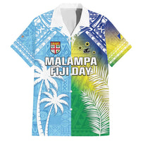 Personalised Happy Malampa Fiji Day Family Matching Off Shoulder Maxi Dress and Hawaiian Shirt Half Mix Style LT05 Dad's Shirt - Short Sleeve Blue - Polynesian Pride