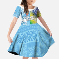 Personalised Happy Malampa Fiji Day Family Matching Puletasi and Hawaiian Shirt Half Mix Style LT05 Daughter's Dress Blue - Polynesian Pride