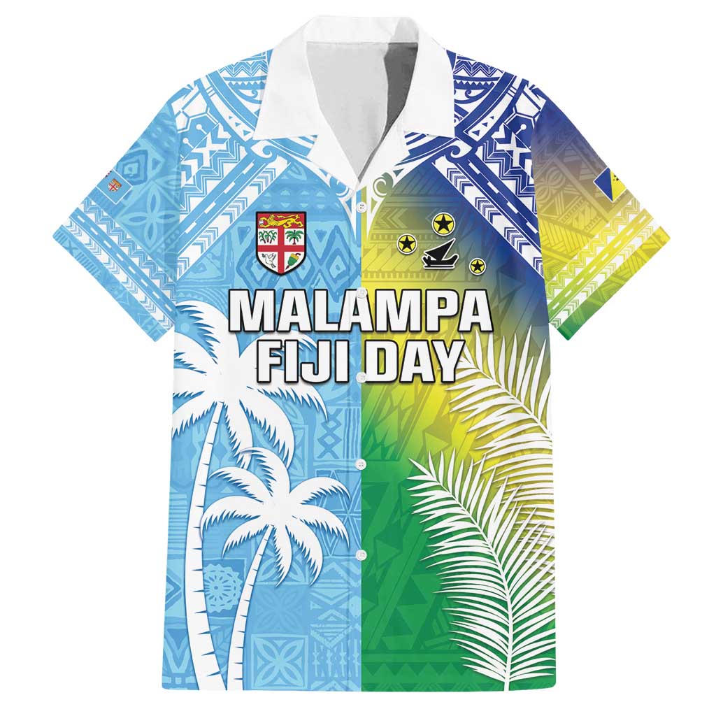 Personalised Happy Malampa Fiji Day Family Matching Puletasi and Hawaiian Shirt Half Mix Style LT05 Dad's Shirt - Short Sleeve Blue - Polynesian Pride