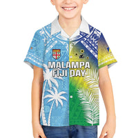 Personalised Happy Malampa Fiji Day Family Matching Summer Maxi Dress and Hawaiian Shirt Half Mix Style LT05 Son's Shirt Blue - Polynesian Pride