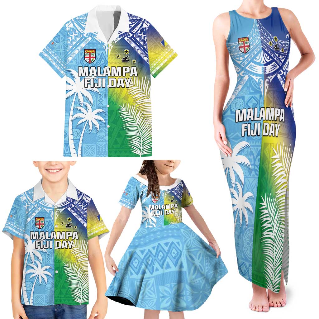 Personalised Happy Malampa Fiji Day Family Matching Tank Maxi Dress and Hawaiian Shirt Half Mix Style LT05 - Polynesian Pride