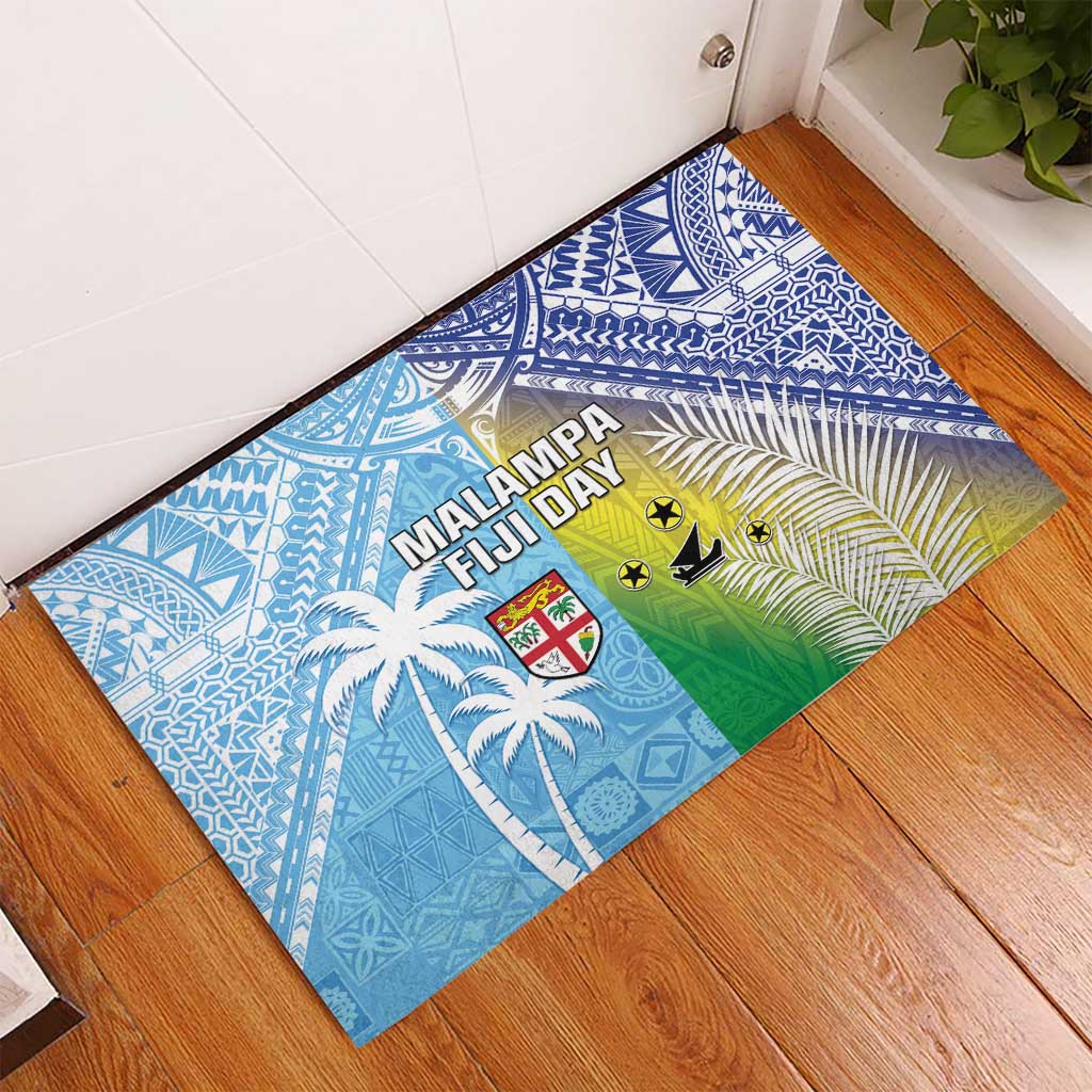 Happy Malampa Fiji Day Rubber Doormat Half Mix Style