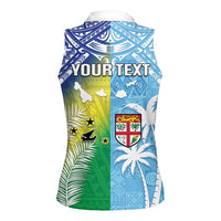 Personalised Happy Malampa Fiji Day Women Sleeveless Polo Shirt Half Mix Style LT05 - Polynesian Pride