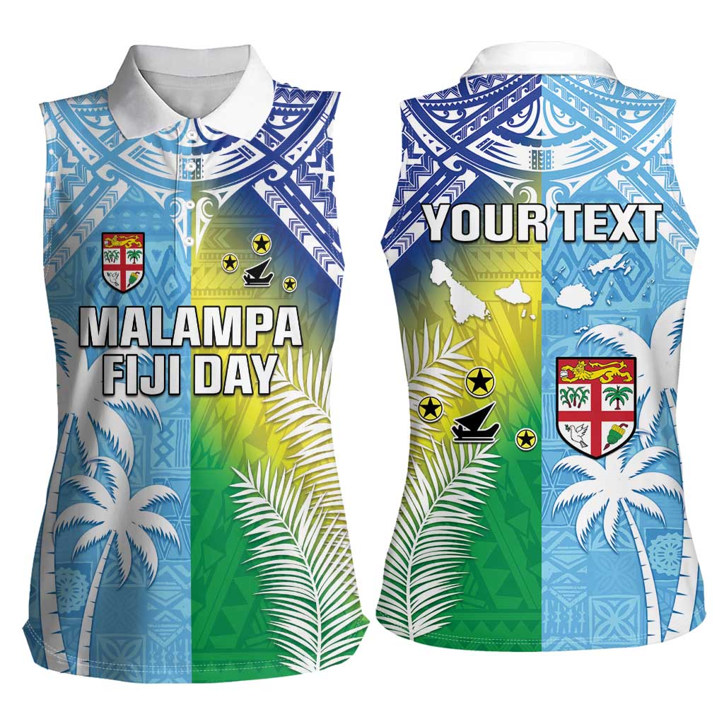 Personalised Happy Malampa Fiji Day Women Sleeveless Polo Shirt Half Mix Style LT05 - Polynesian Pride