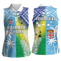 Personalised Happy Malampa Fiji Day Women Sleeveless Polo Shirt Half Mix Style LT05 - Polynesian Pride