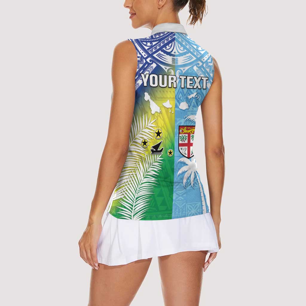 Personalised Happy Malampa Fiji Day Women Sleeveless Polo Shirt Half Mix Style LT05 - Polynesian Pride