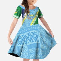 Love Malampa Fiji Day Family Matching Off Shoulder Maxi Dress and Hawaiian Shirt Together We Grow LT05 Daughter's Dress Blue - Polynesian Pride