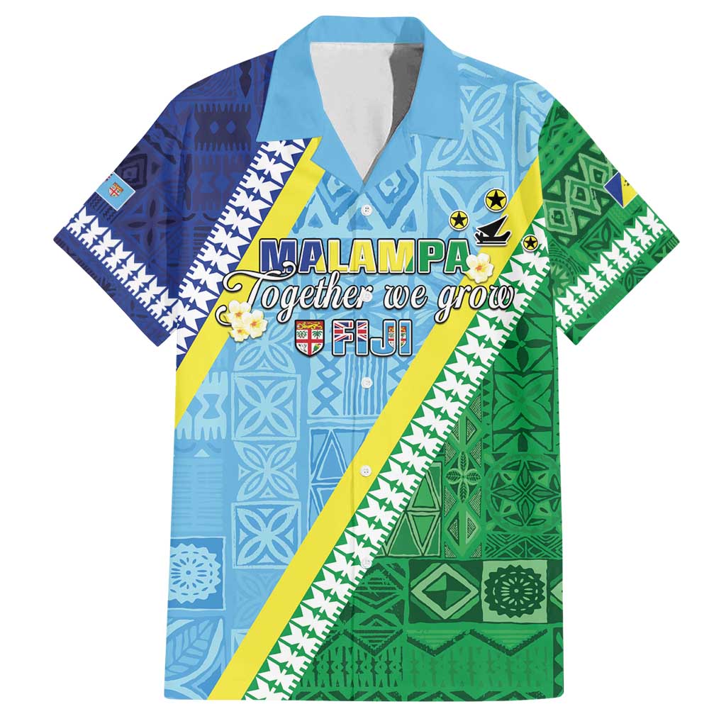 Love Malampa Fiji Day Family Matching Off Shoulder Maxi Dress and Hawaiian Shirt Together We Grow LT05 Dad's Shirt - Short Sleeve Blue - Polynesian Pride