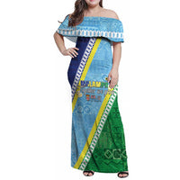 Love Malampa Fiji Day Family Matching Off Shoulder Maxi Dress and Hawaiian Shirt Together We Grow LT05 Mom's Dress Blue - Polynesian Pride