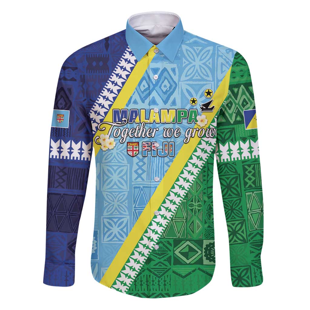 Love Malampa Fiji Day Family Matching Puletasi and Hawaiian Shirt Together We Grow LT05 Dad's Shirt - Long Sleeve Blue - Polynesian Pride